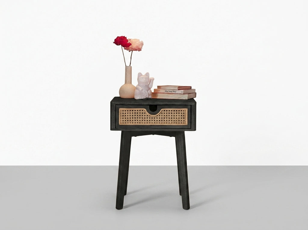 Single drawer Rattan bedside